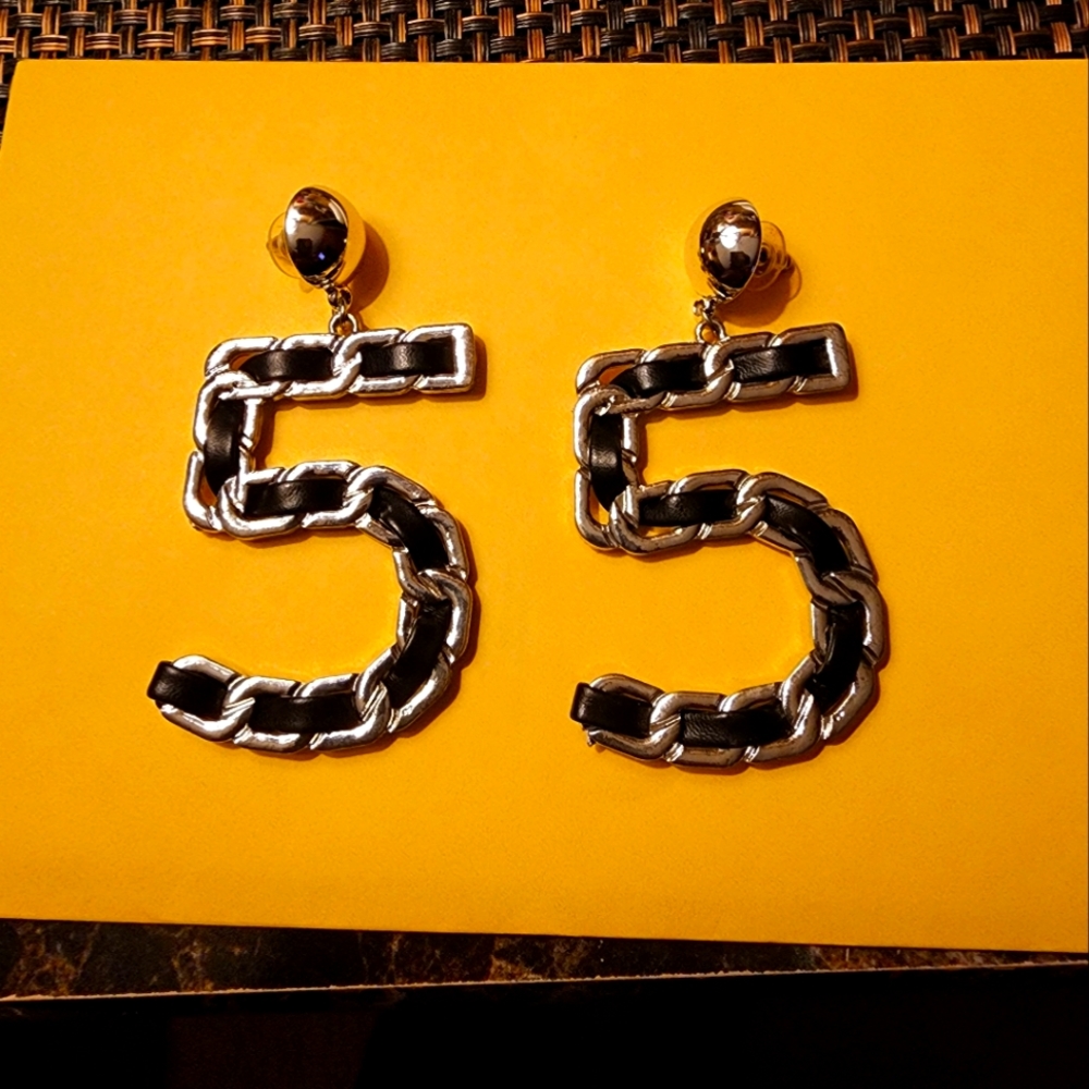 Number 55 Leather and Metal Earrings